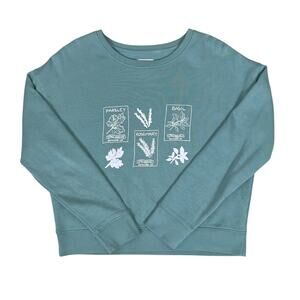 Pact Organic Cotton Herb Graphic Slouchy Sweatshirt Green Sz S Eco Chic Nature